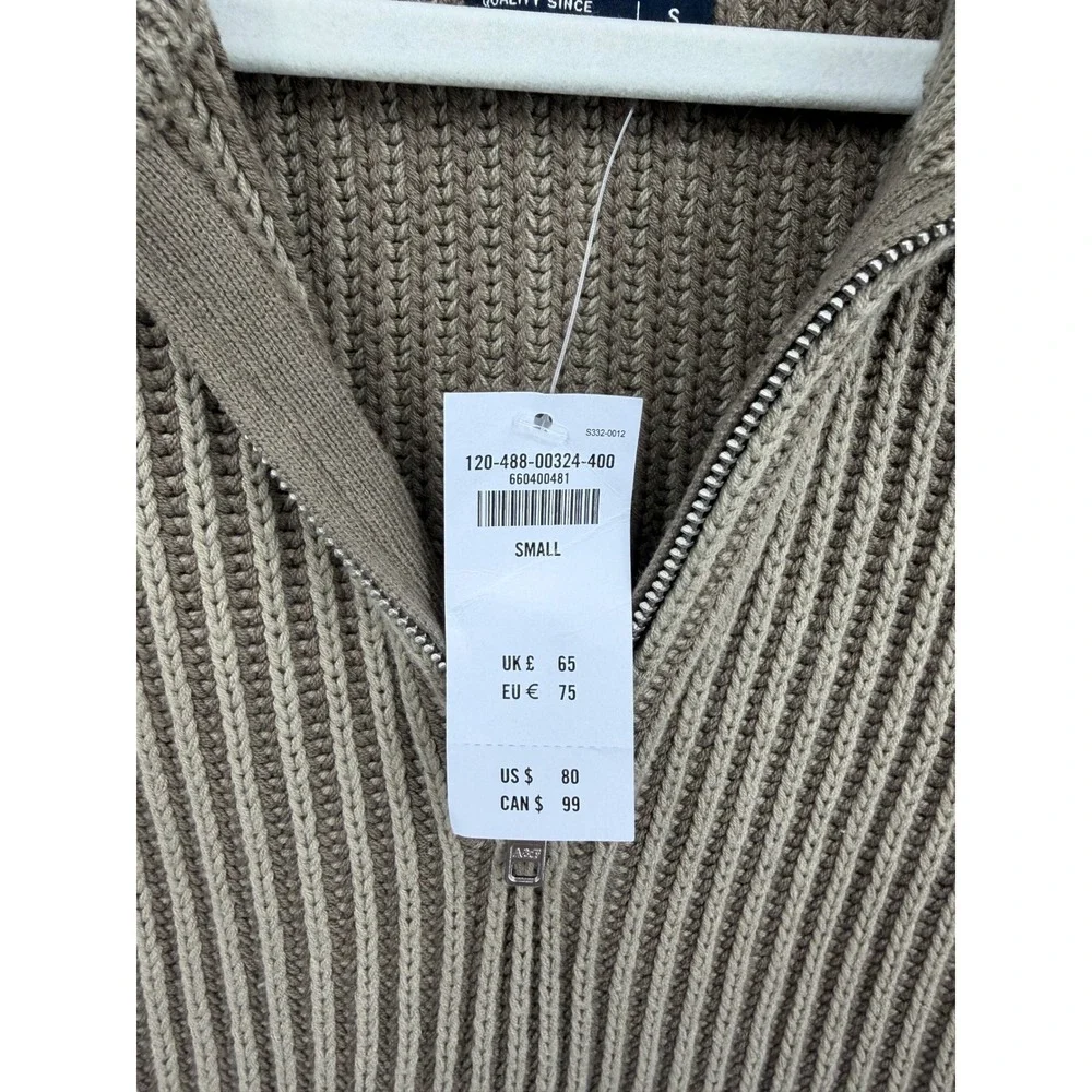 Abercrombie &‎ Fitch Oversized Quarter Zip Sweater Mens Small beige Ribbed Knit
